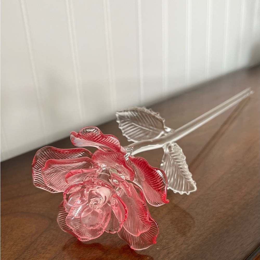 Waterford Crystal Fleurology 14.5 Colored Sculpted Glass Pink Rose by Waterford